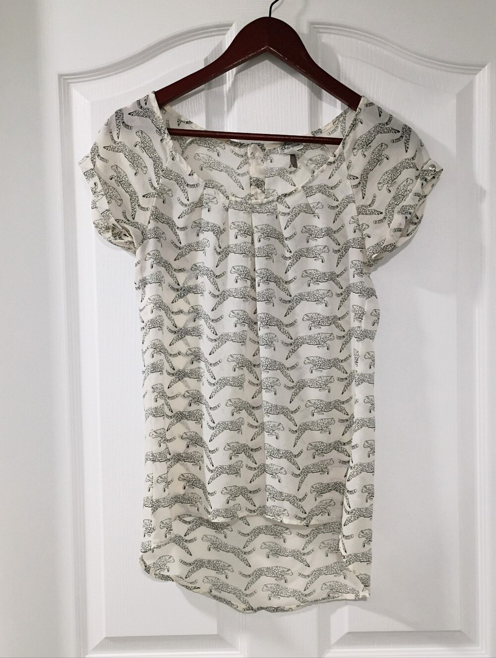 **3/$16 SALE - Vintage Dynamite Cream Blouse with Black Leopard Print